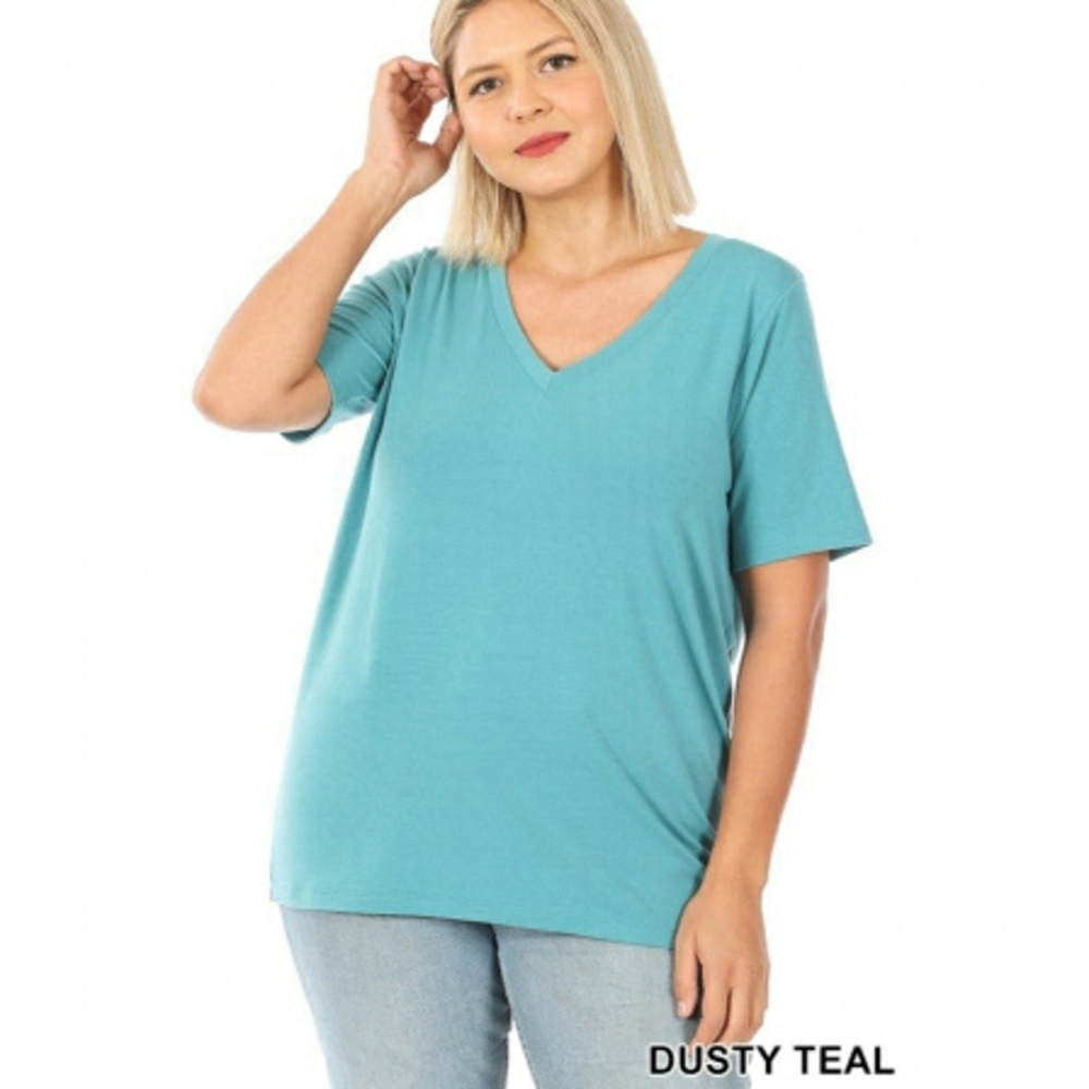 ZENANA Dusty Teal V-Neck Tee | Size 3XL | NWT - Picture 1 of 5